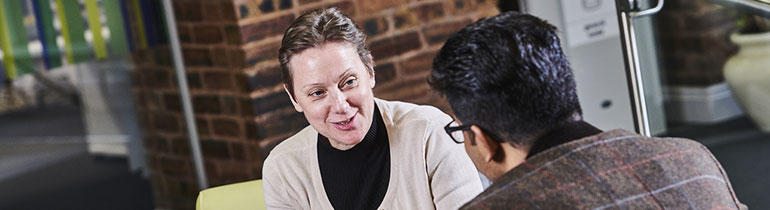 An applicant speaking to Admissions staff